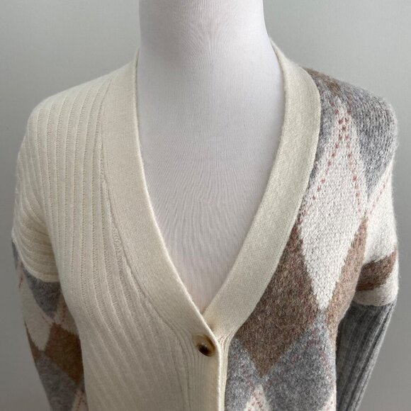 Vintage style Womens Argyle oversized crop Cardigan Sweater V-Neck Button-Up XS - Picture 2 of 16